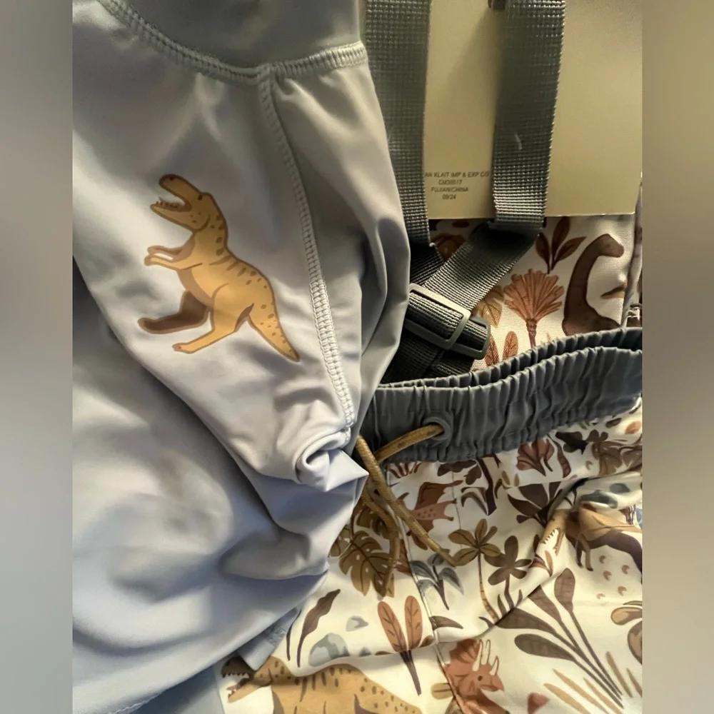 NWT PANAMA JACK Toddler Boys 3pk Dinosaurs Swim Trunks Set with Backpack